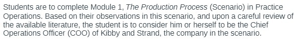 Students are to complete Module 1, The Production Process (Scenario) in