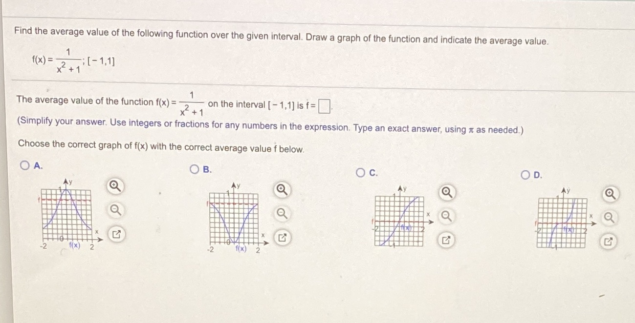 Find the average value of the following function over the given