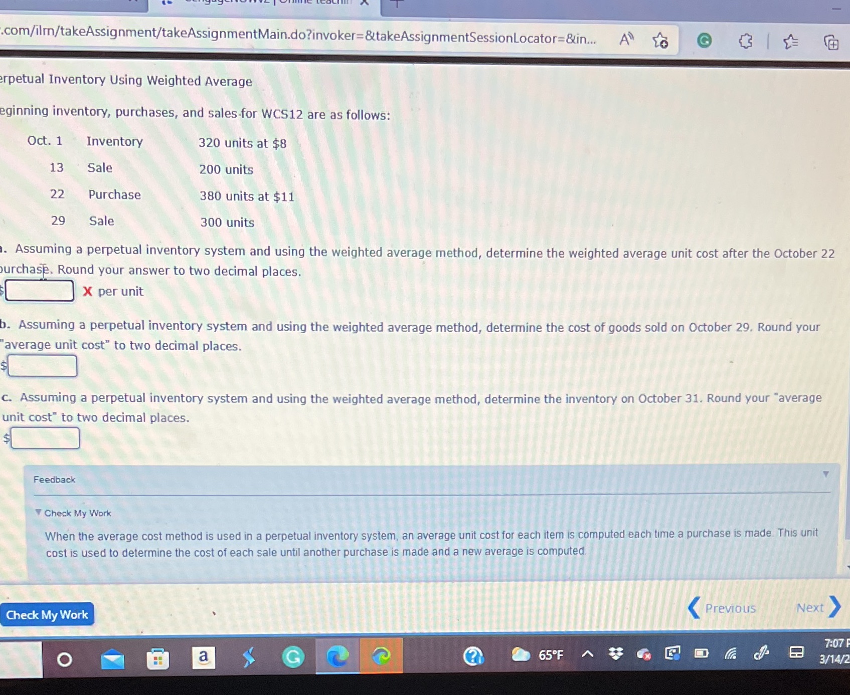 .com/ilm/takeAssignment/takeAssignmentMain.do?invoker=&takeAssignmentSessionLocator=&in... A rpetual Inventory Using Weighted Average eginning inventory, purchases, and