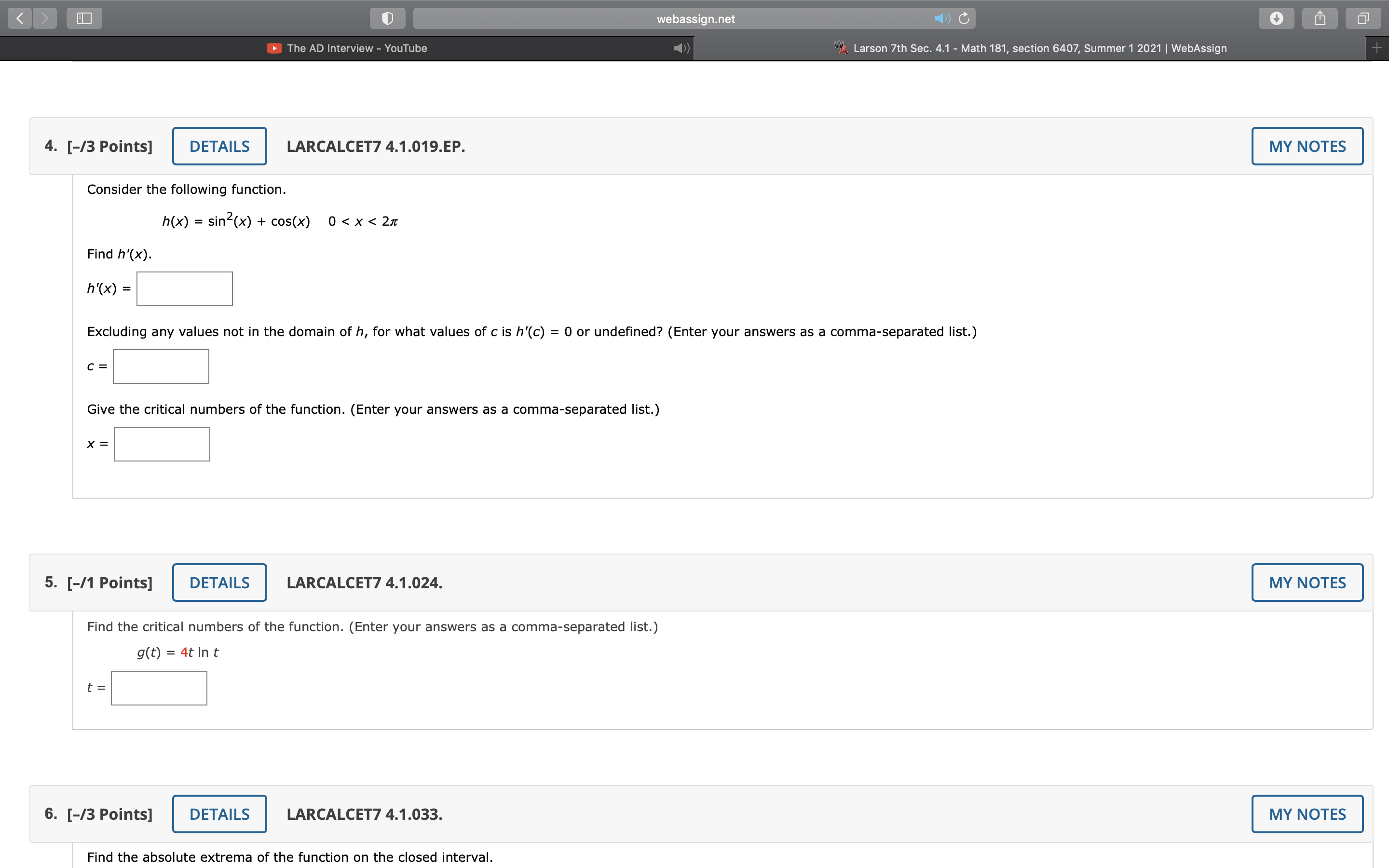 need help with question 4 and 5 webassign.net The AD Interview -