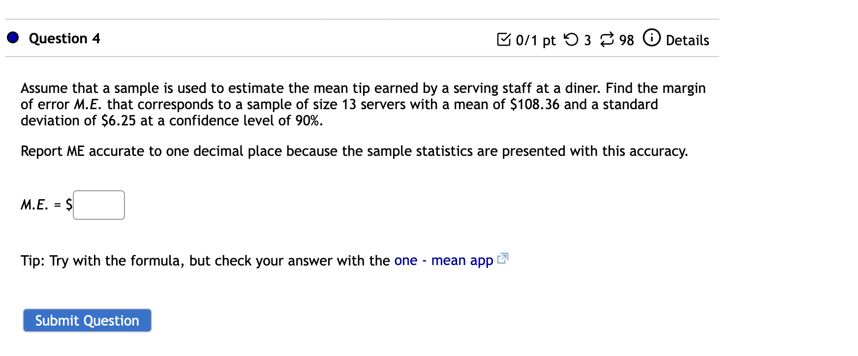  0 Question 4 B 0/1 pt '0 3 23 98 (D