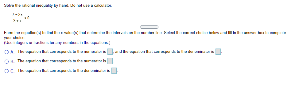  Solve the rational inequalityr by hand. Do not use a calculator.