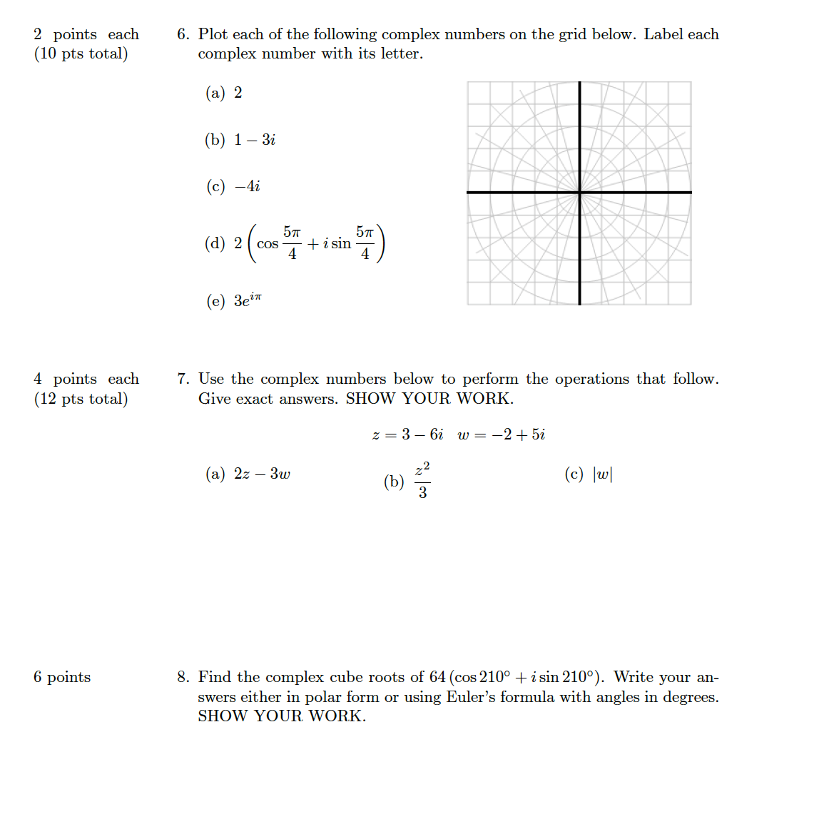 2 points each (10 pts total) 4 points each (12 pts