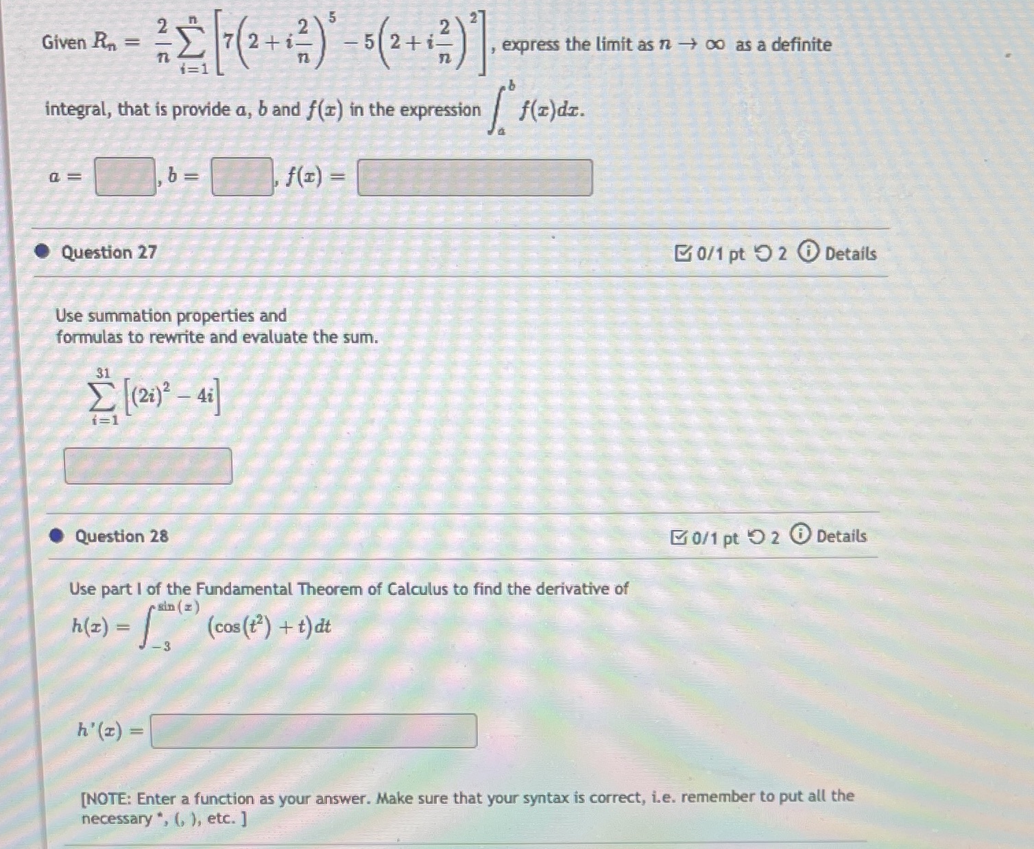 Question 26, 27, & 28 Given Rn = 5 7 ( 2
