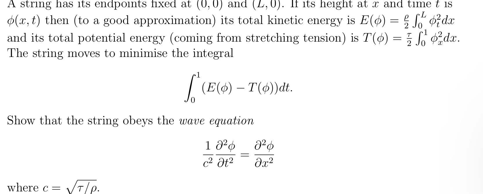  A string has its endpoints fixed at (0, 0) and (L,
