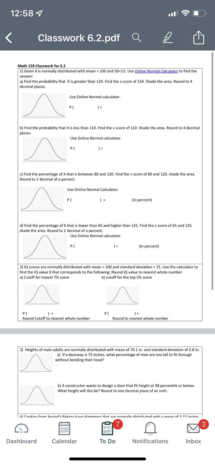  12:58 7 Classwork 6.2.pdf Q Math 159 Classwork for 6.2 1)
