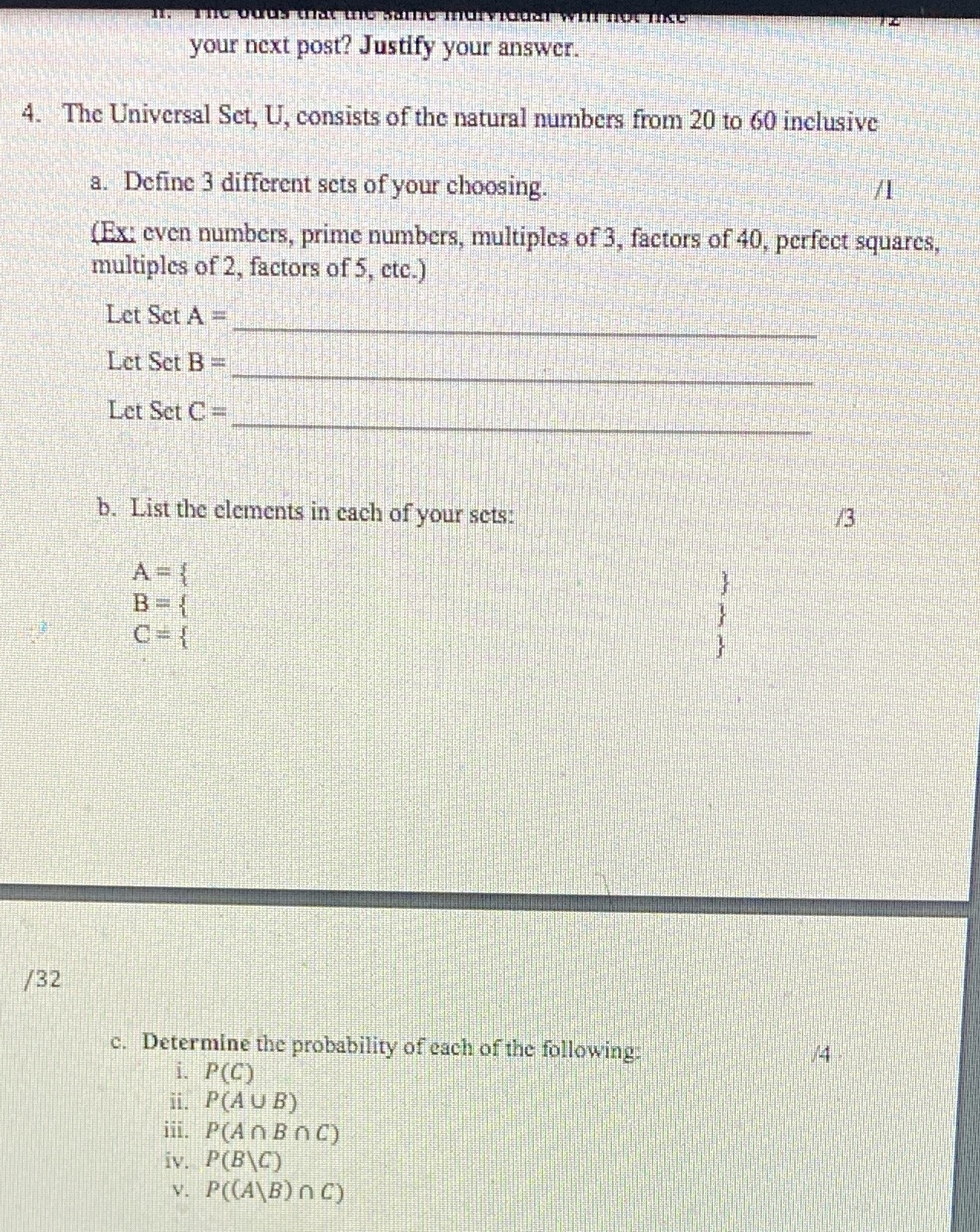 Math30-2 your next post? Justify your answer. 4. The Universal Set, U,