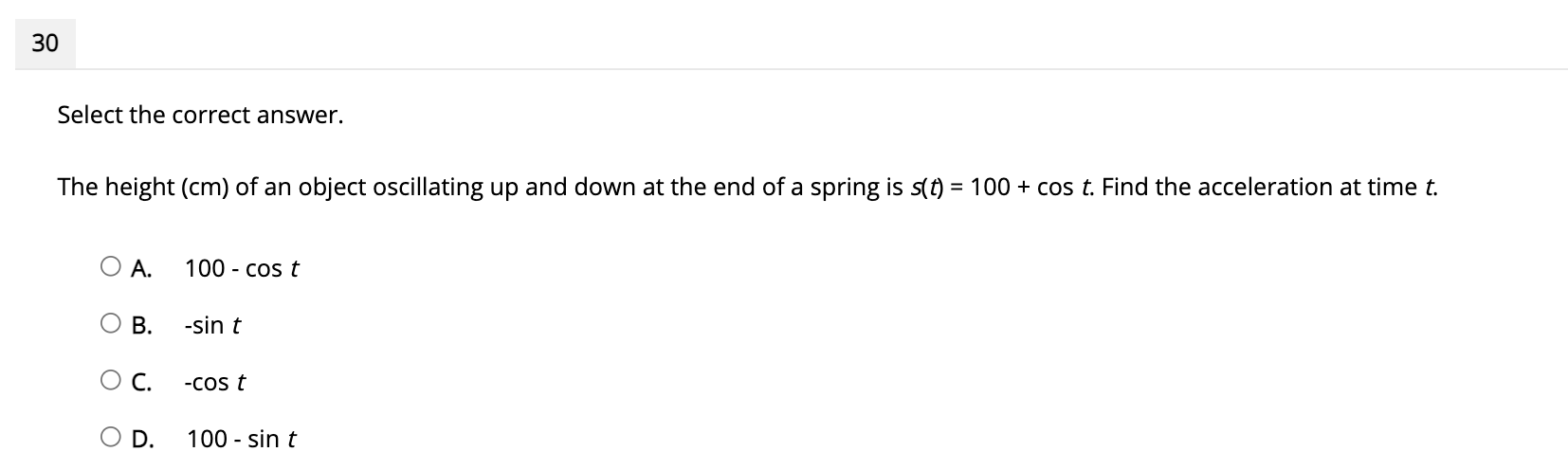 measured in minutes. What is its acceleration after 3 minutes? O A.