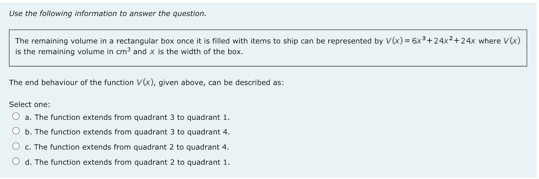 Use the following information to answer the question. The remaining volume