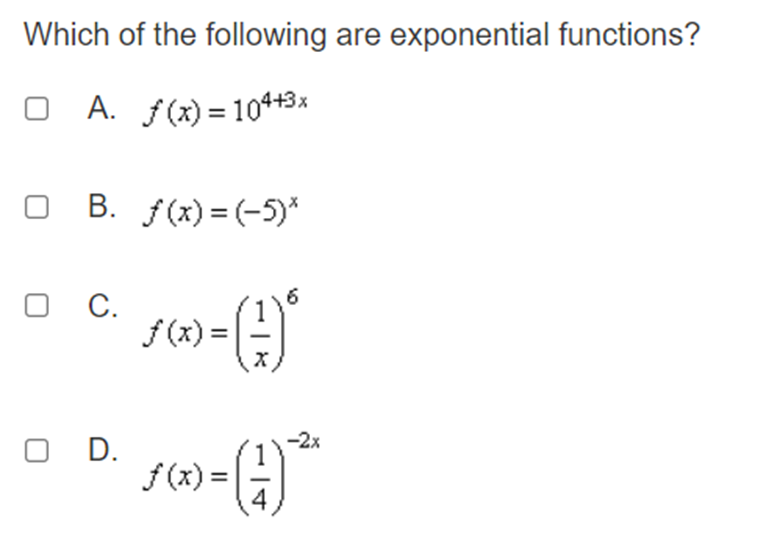 \fWhat are the domain and range for the exponential function for)