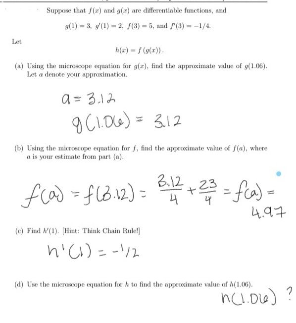 I just need help on (d) to use the microscope equation for