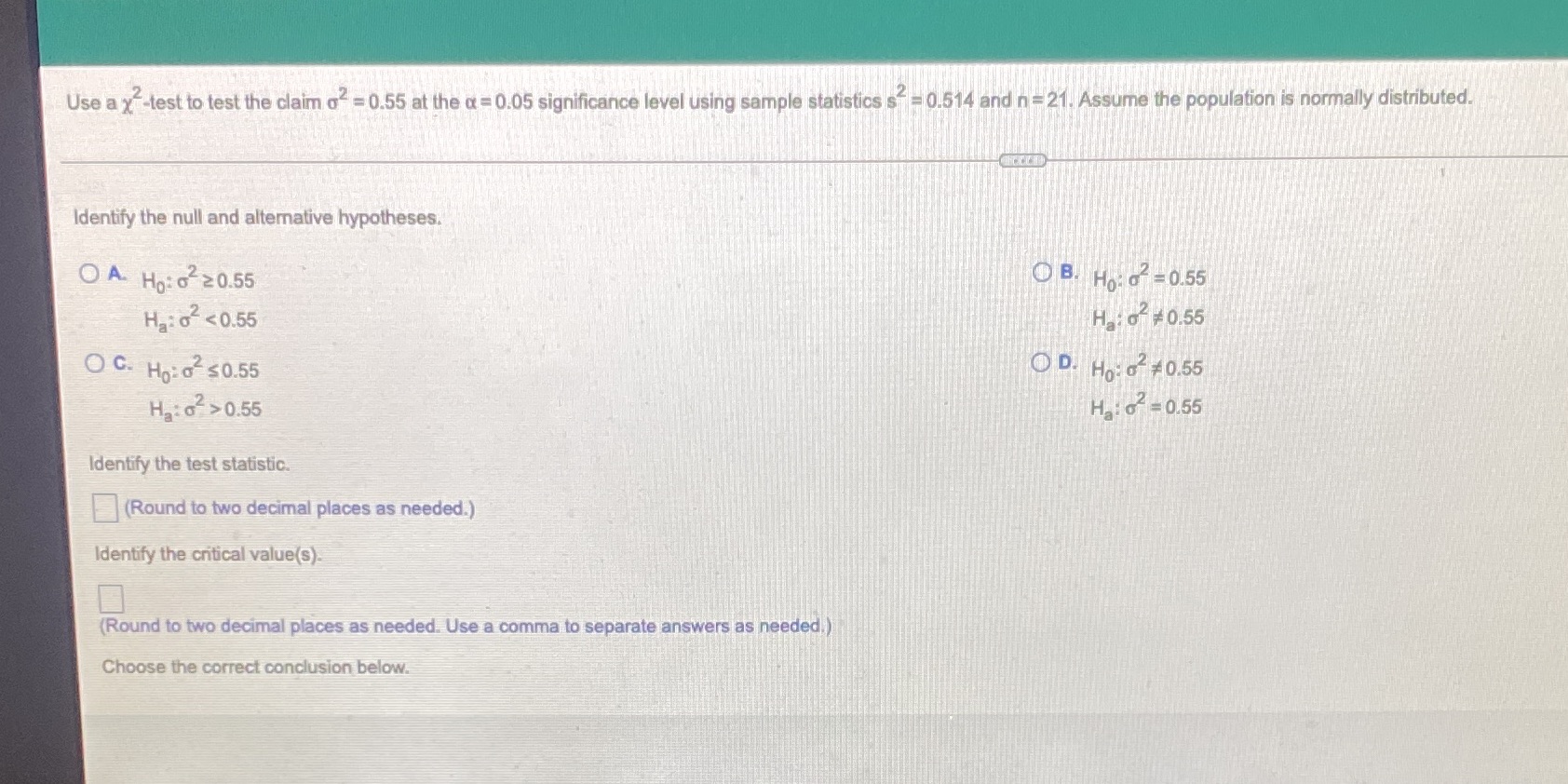 Use a x -test to test the claim a = 0.55