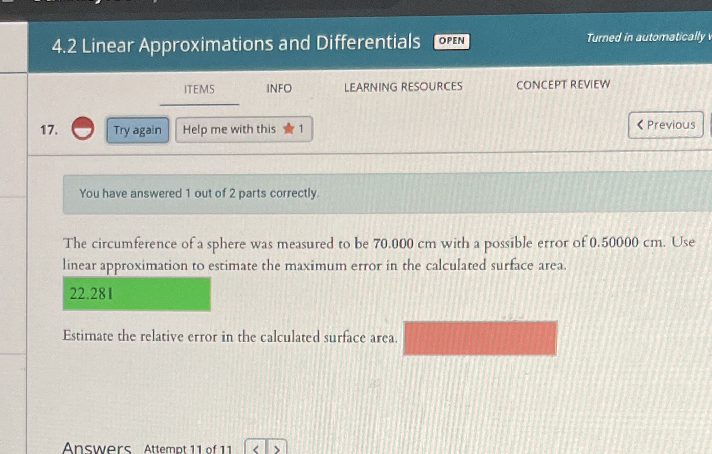 fill in the red blank 4.2 Linear Approximations and Differentials OPEN Turned