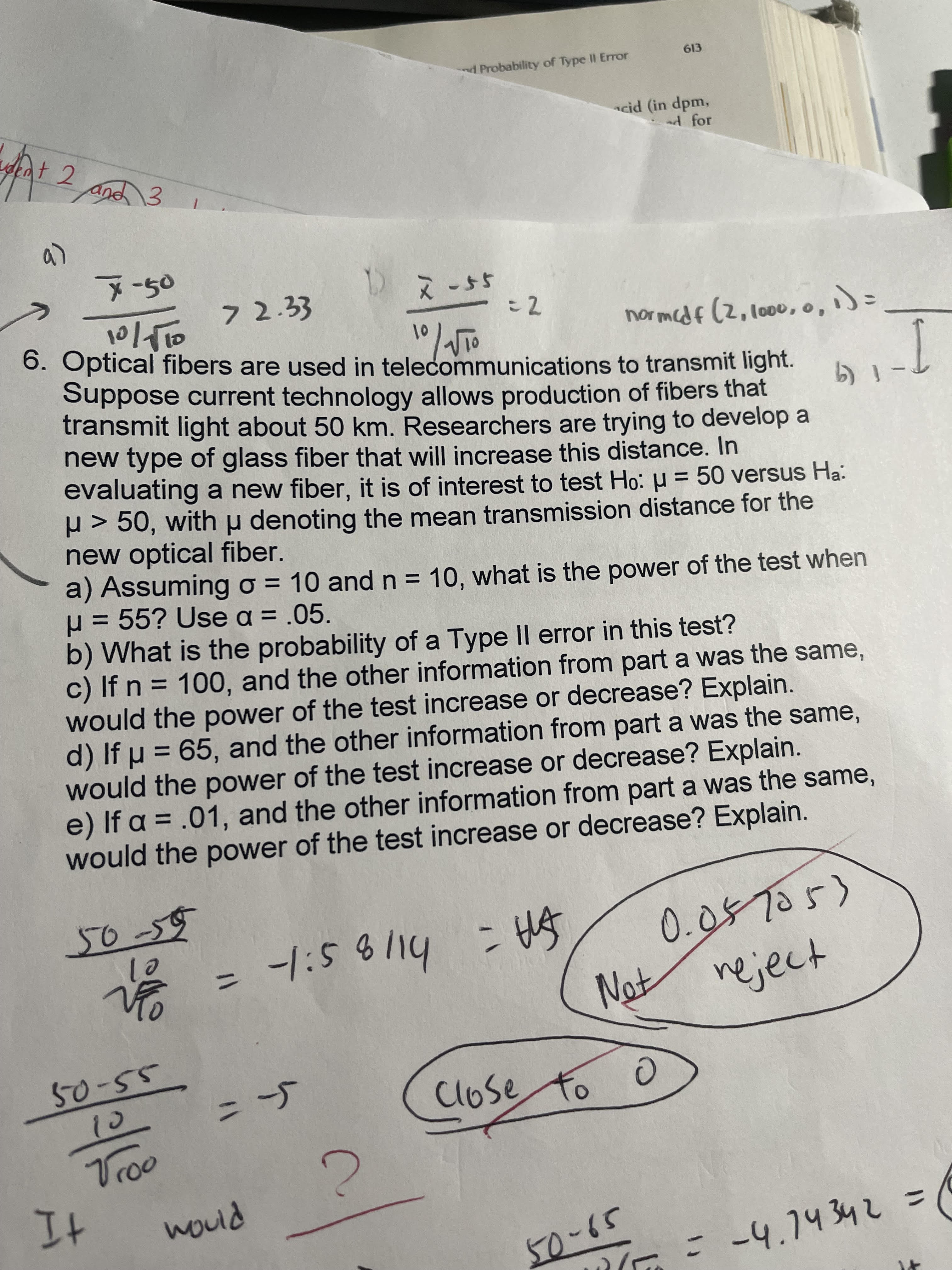 Help please and Probability of Type II Error 613 cid (in dpm,