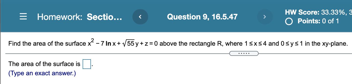 of Find the area of the region cut from the plane x