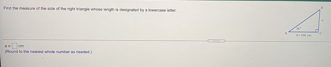 the B missing side of the right triangle. Then find the value