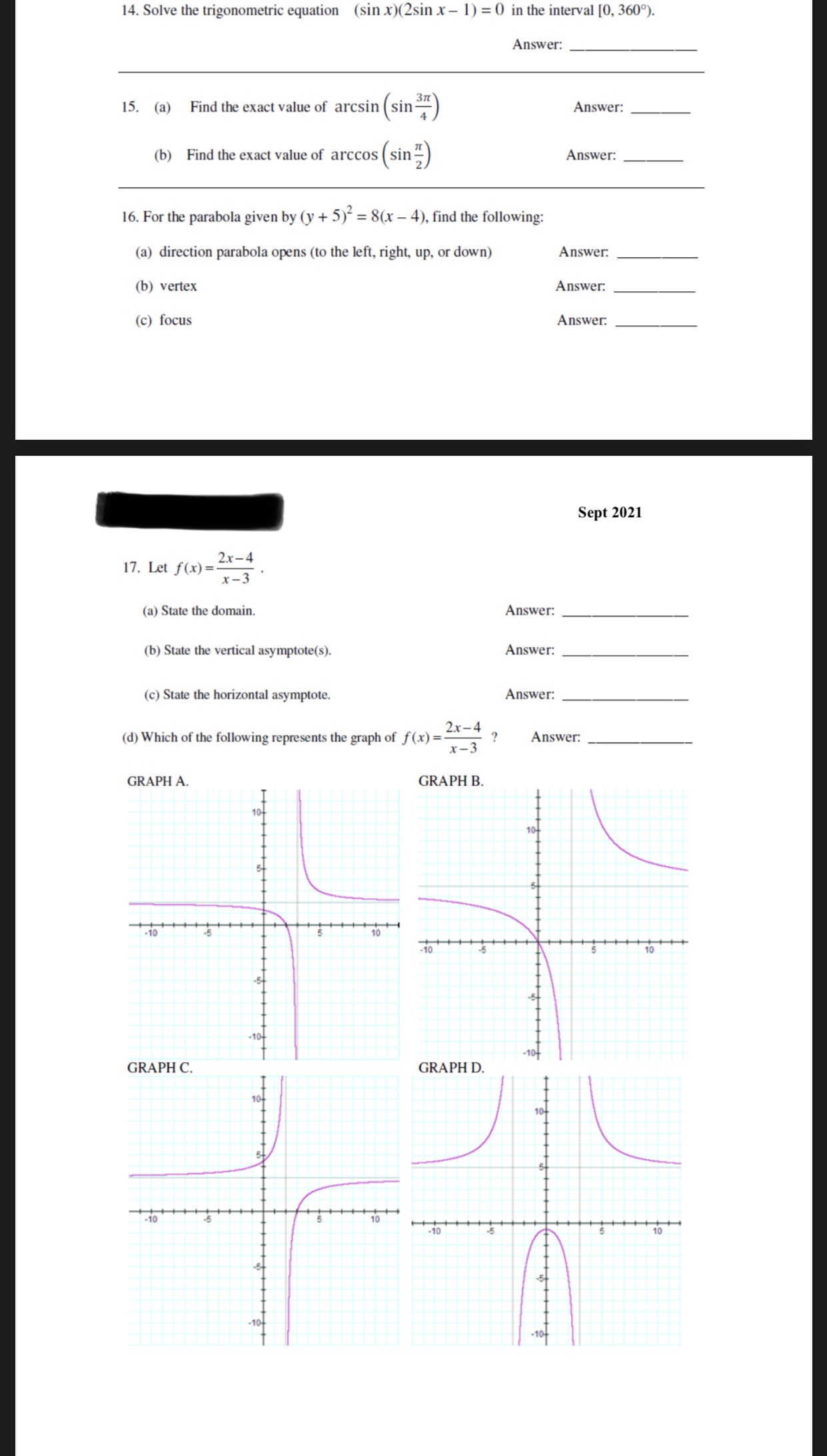 14. Solve the trigonometric equation (sin x)(2sin x - 1) =