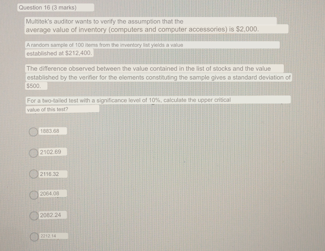 Question 16 (3 marks) Multitek's auditor wants to verify the assumption