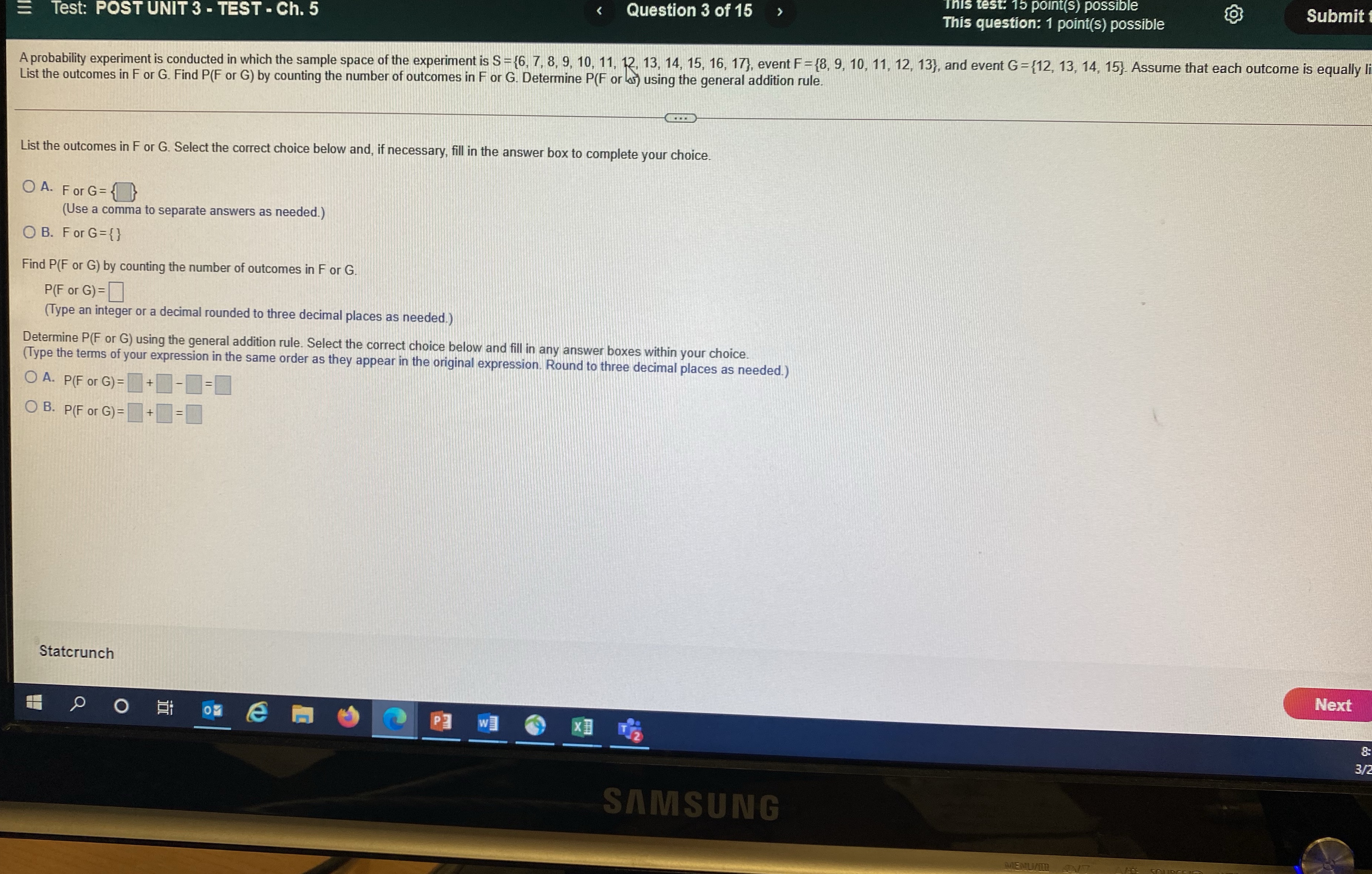 TEST - Ch. 5 Question 3 of 15 Submit This question: 1