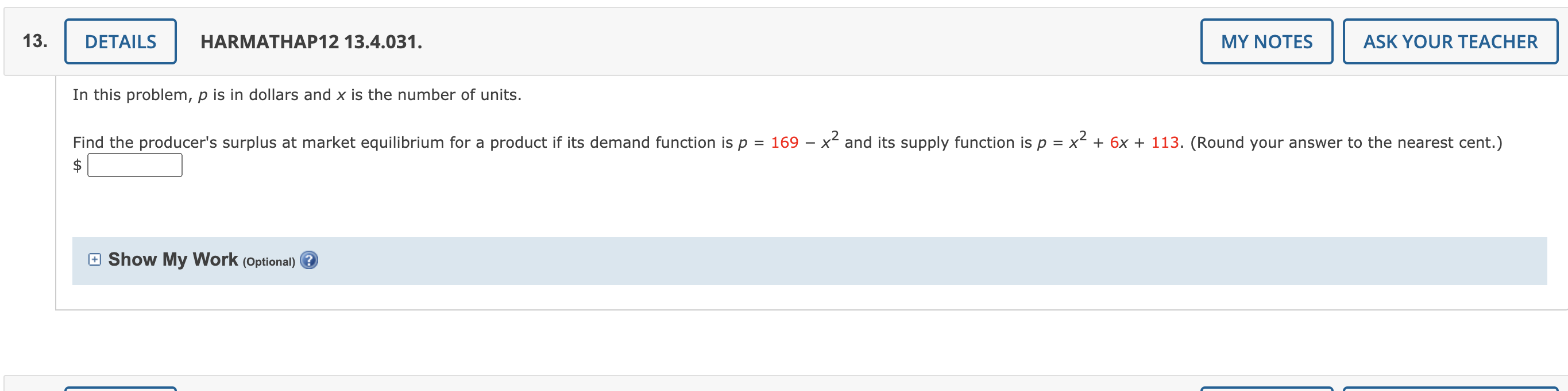 PLEASE WRITE ANSWER CLEAR 13. DETAILS HARMATHAP12 13.4.031. MY NOTES ASK YOUR