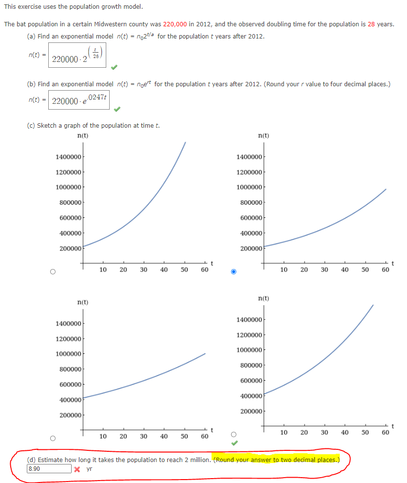  This exercise uses the population growth model. The bat population in