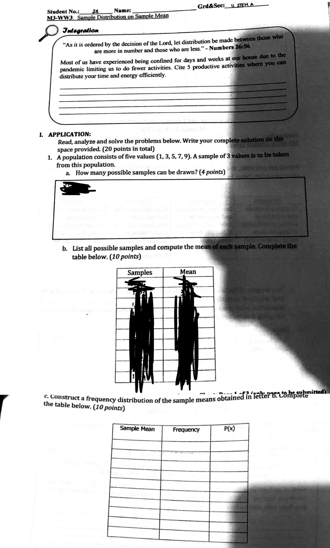 STATISTICS AND PROBABILITY Grd&Sec: (1 STEM A Student No.:_ 28 Name: M3-WW3: