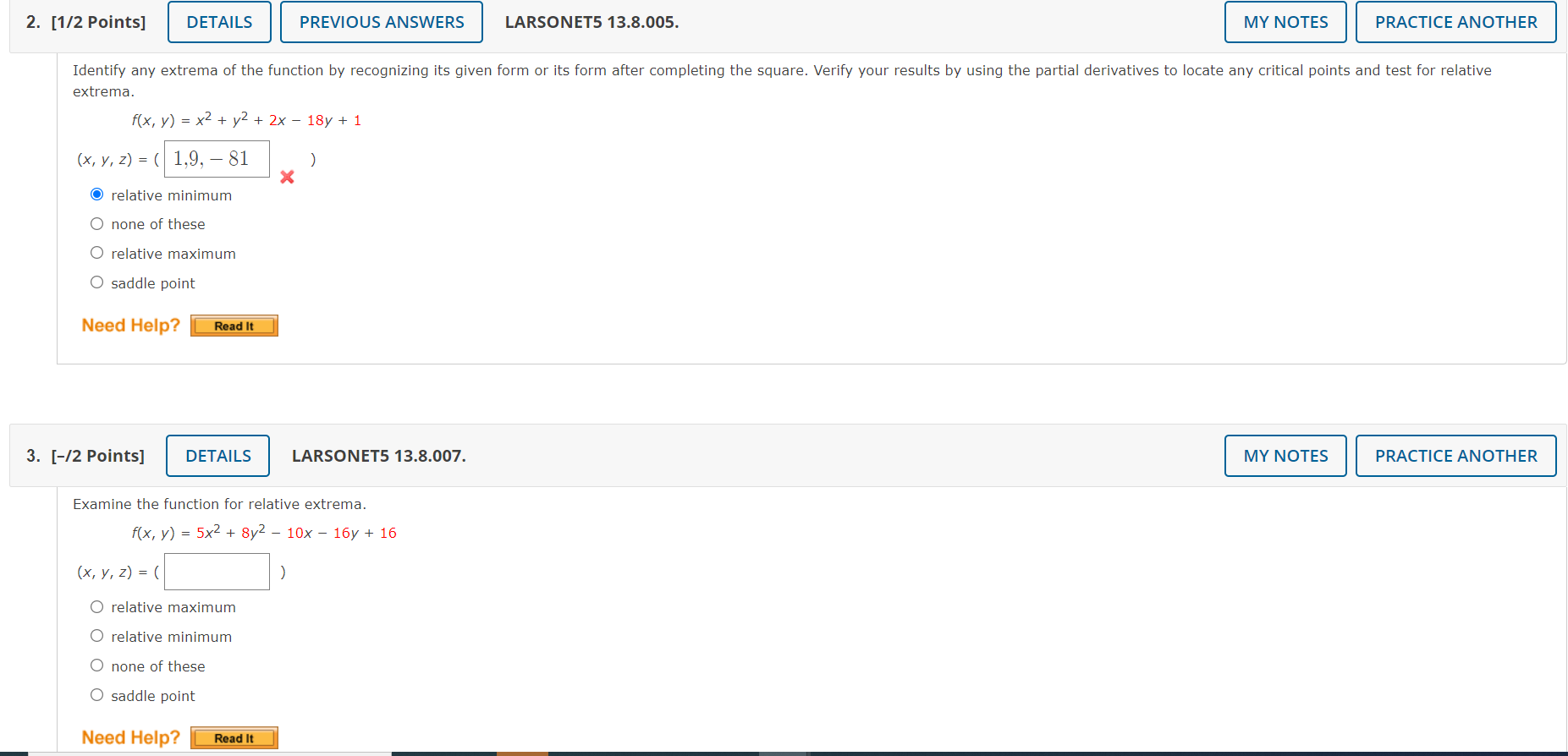  2. [112 Points] PREVIOUS ANSWERS LARSONETS 13.8.005. PRACTICE ANOTHER Identify any