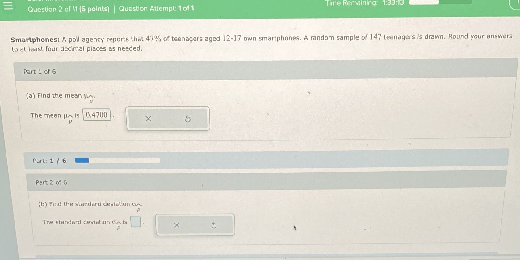  = Question 2 of 11 (6 points) | Question Attempt: 1