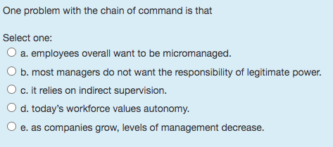  One problem with the chain of command is that Select one: