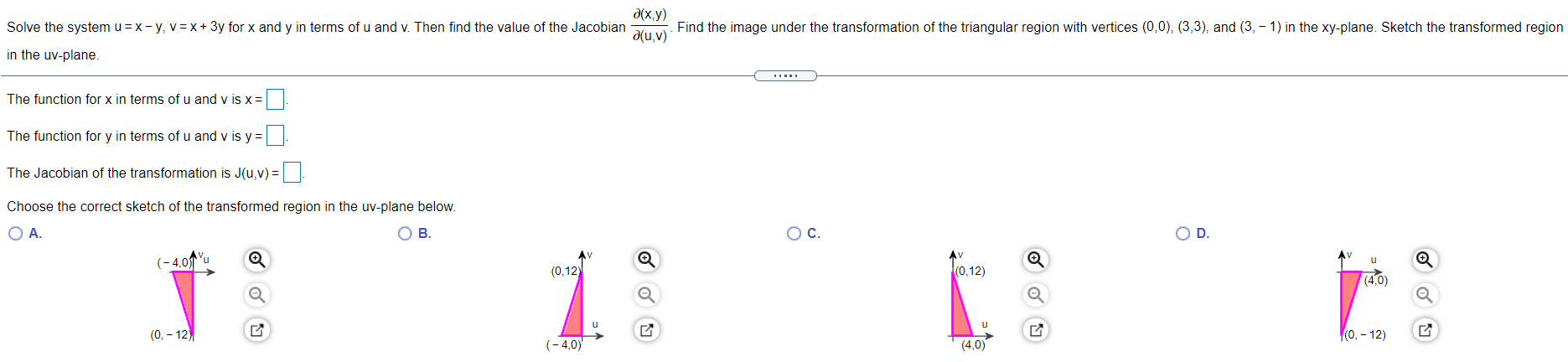  o(x,y) Solve the system u= x - y, v= x +