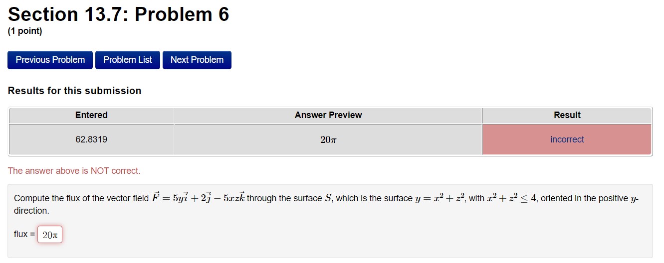  Section 13.7: Problem 6 (1 point) Previous Problem Problem List Next