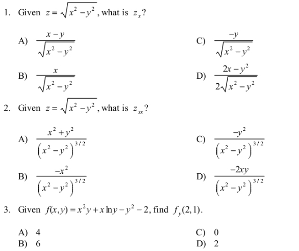 This is in Differential Calculus. This is only multiple choice. Provide necessary