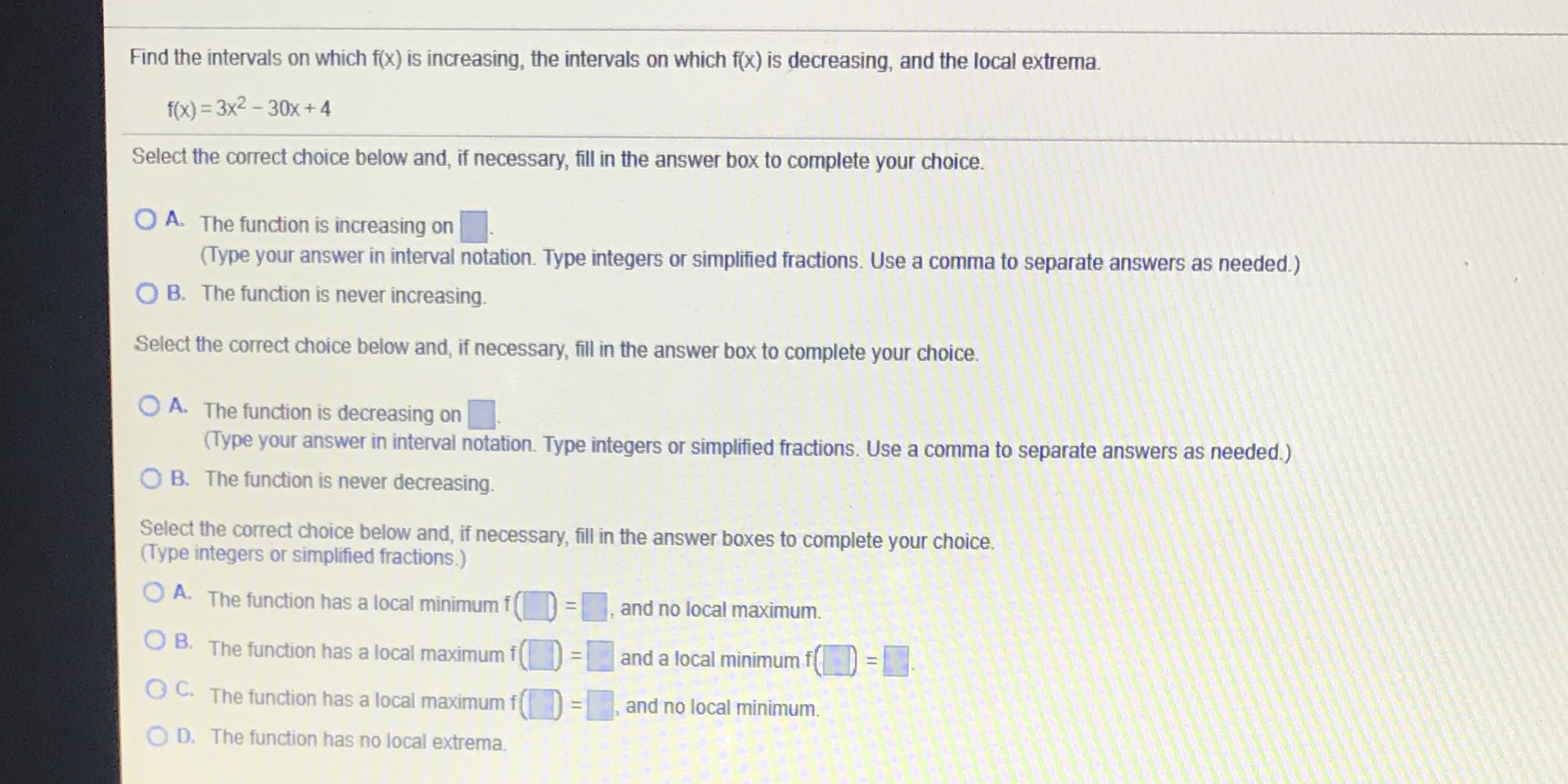  Find the intervals on which f(x) is increasing, the intervals on