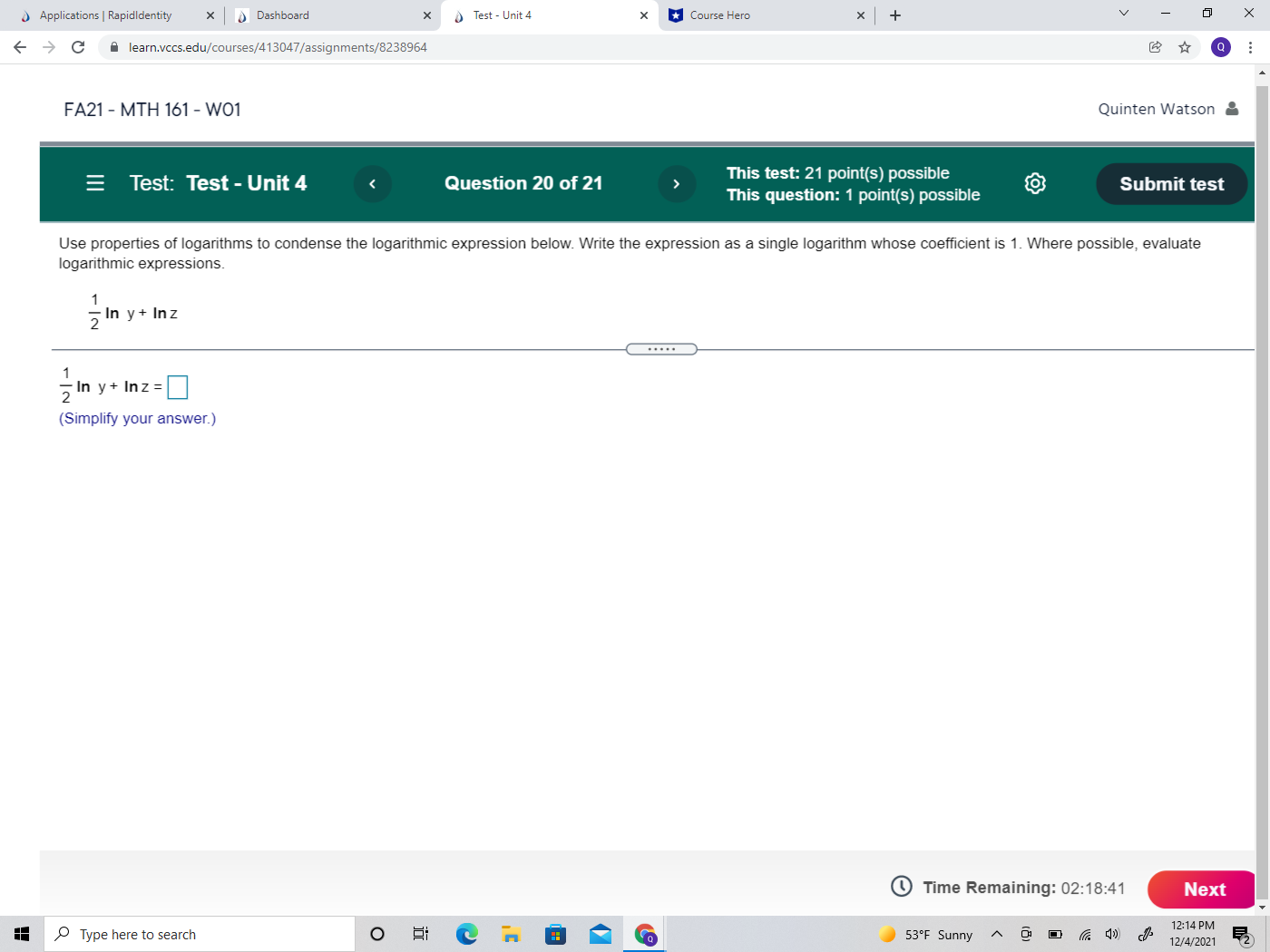  Applications | RapidIdentity * | Dashboard X Test - Unit 4
