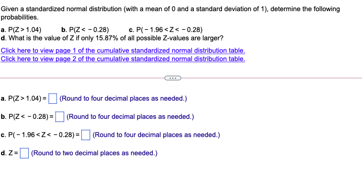  Given a standardized normal distribution (with a mean of 0 and