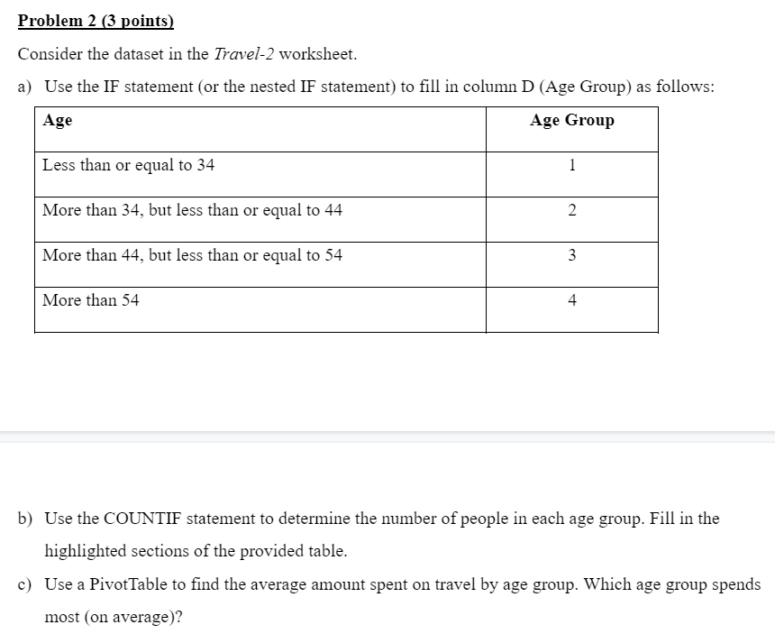  Problem 2 13 points! Consider the dataset in the Travel2 worksheet.