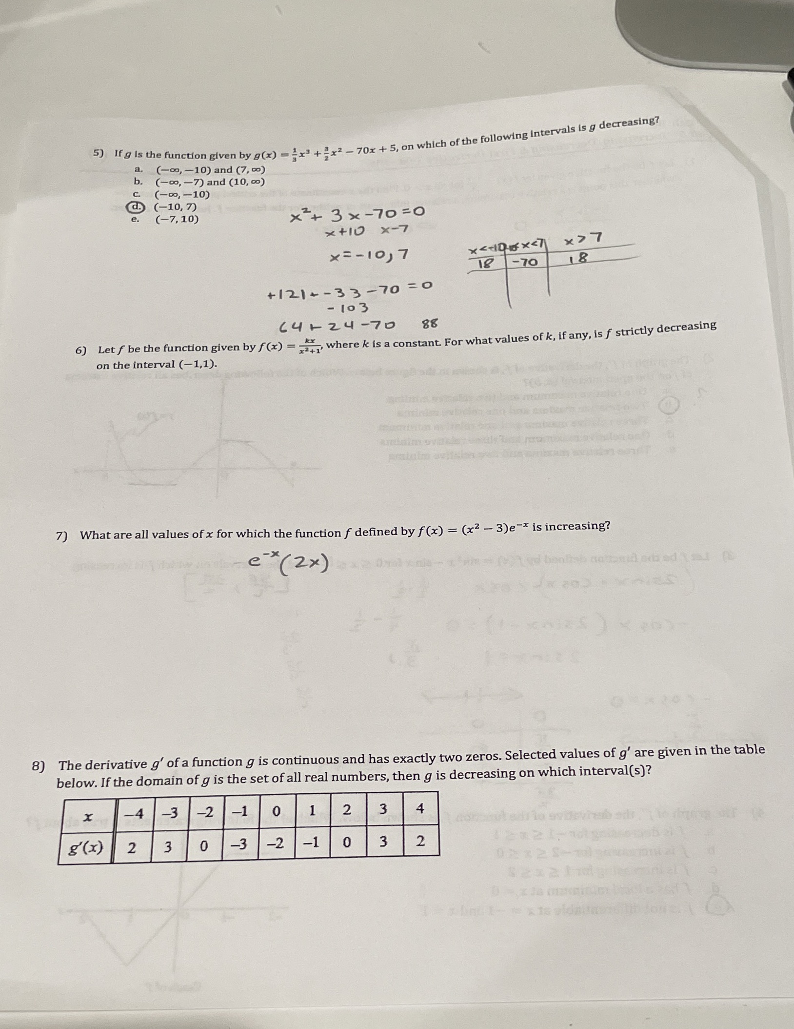 answer the following 5) If g is the function given by g(x)