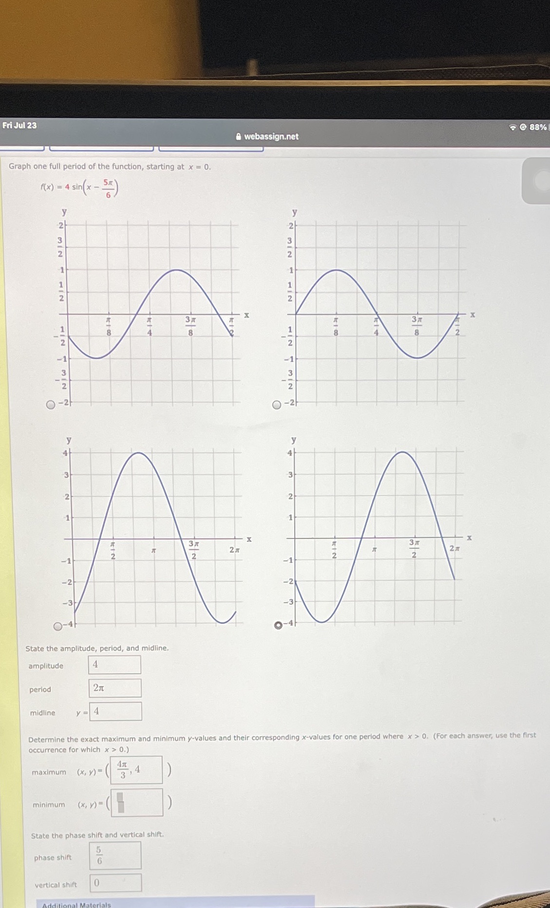  Fri Jul 23 A webassign.net @ 88% Graph one full period