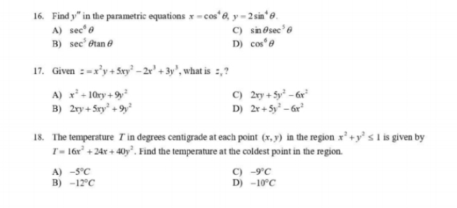 This is in Differential Calculus. This is only multiple choice. Provide necessary