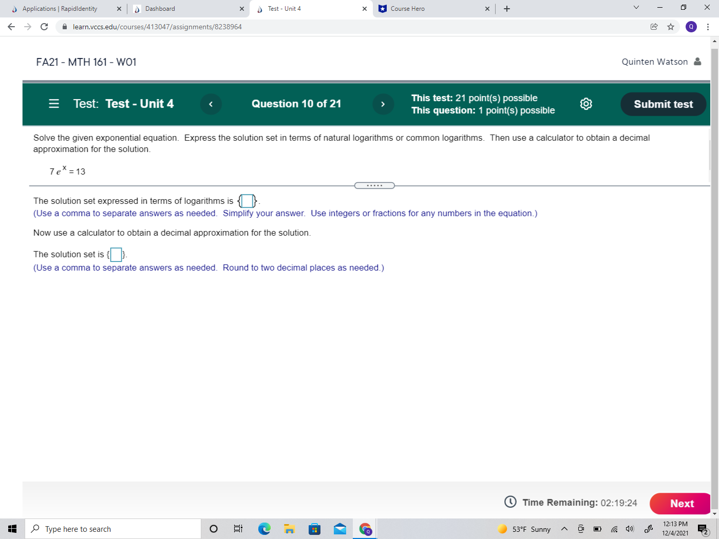  Applications | RapidIdentity * | Dashboard X Test - Unit 4