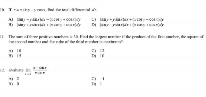 This is in Differential Calculus. This is only multiple choice. Provide necessary