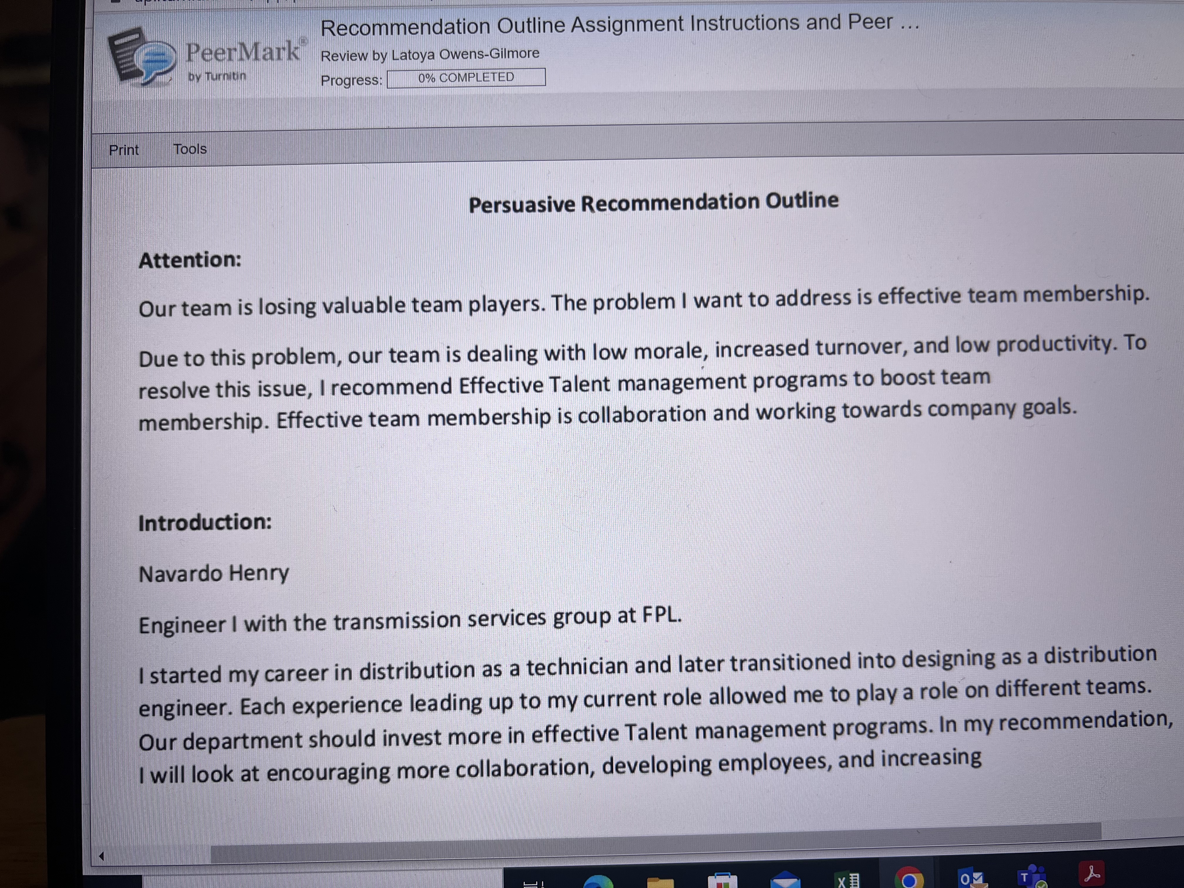 Recommendation Outline Assignment Instructions and Peer ... PeerMark Review by Latoya