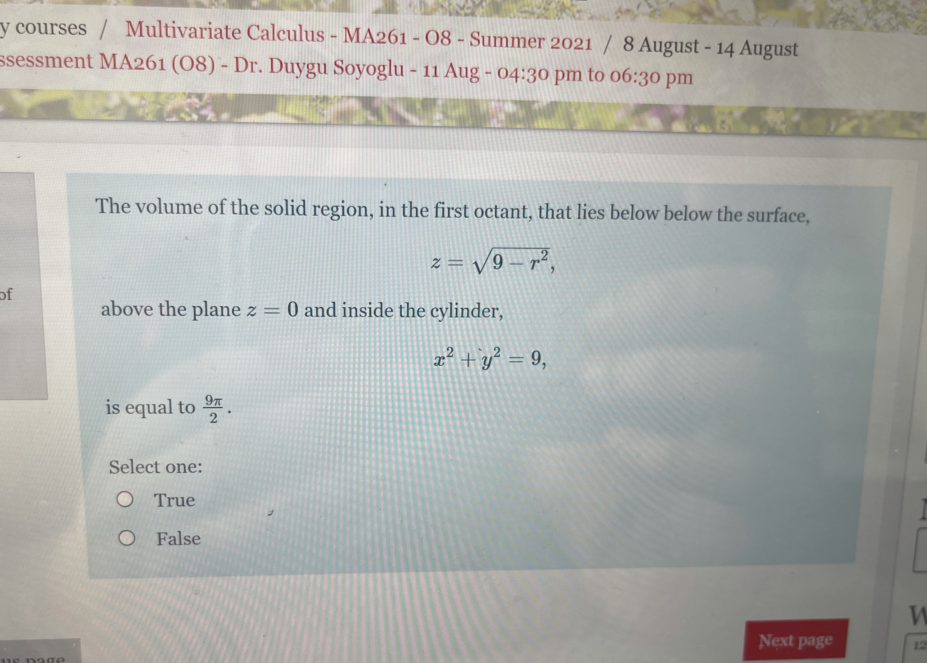  y courses / Multivariate Calculus - MA261 - 08 - Summer