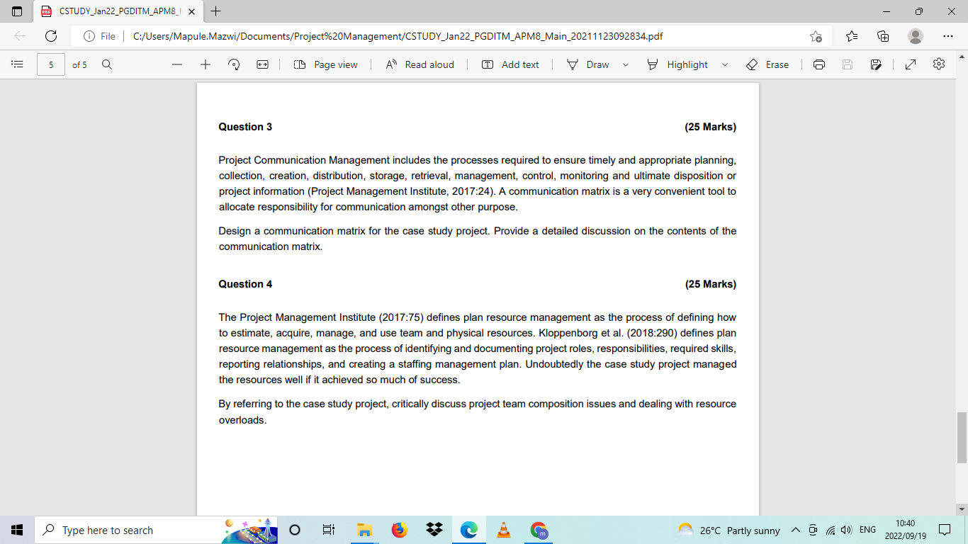 PRE CSTUDY_Jan22_PGDITM_APM8_| X + X C O File | C:/Users/Mapule.Mazwi/Documents/Project%20Management/CSTUDY_Jan22_PGDITM_APM8_Main_20211123092834.pdf 5