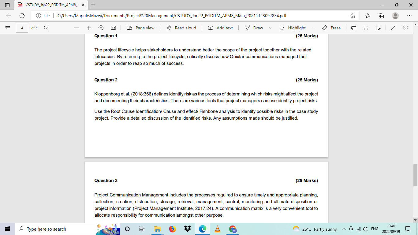 matrix for the case study project. Provide a detailed discussion on the
