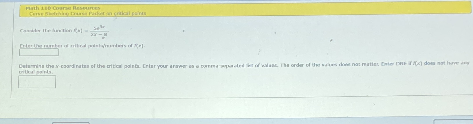 Math 110 Course Resources - Curve Sketching Course Packet on critical