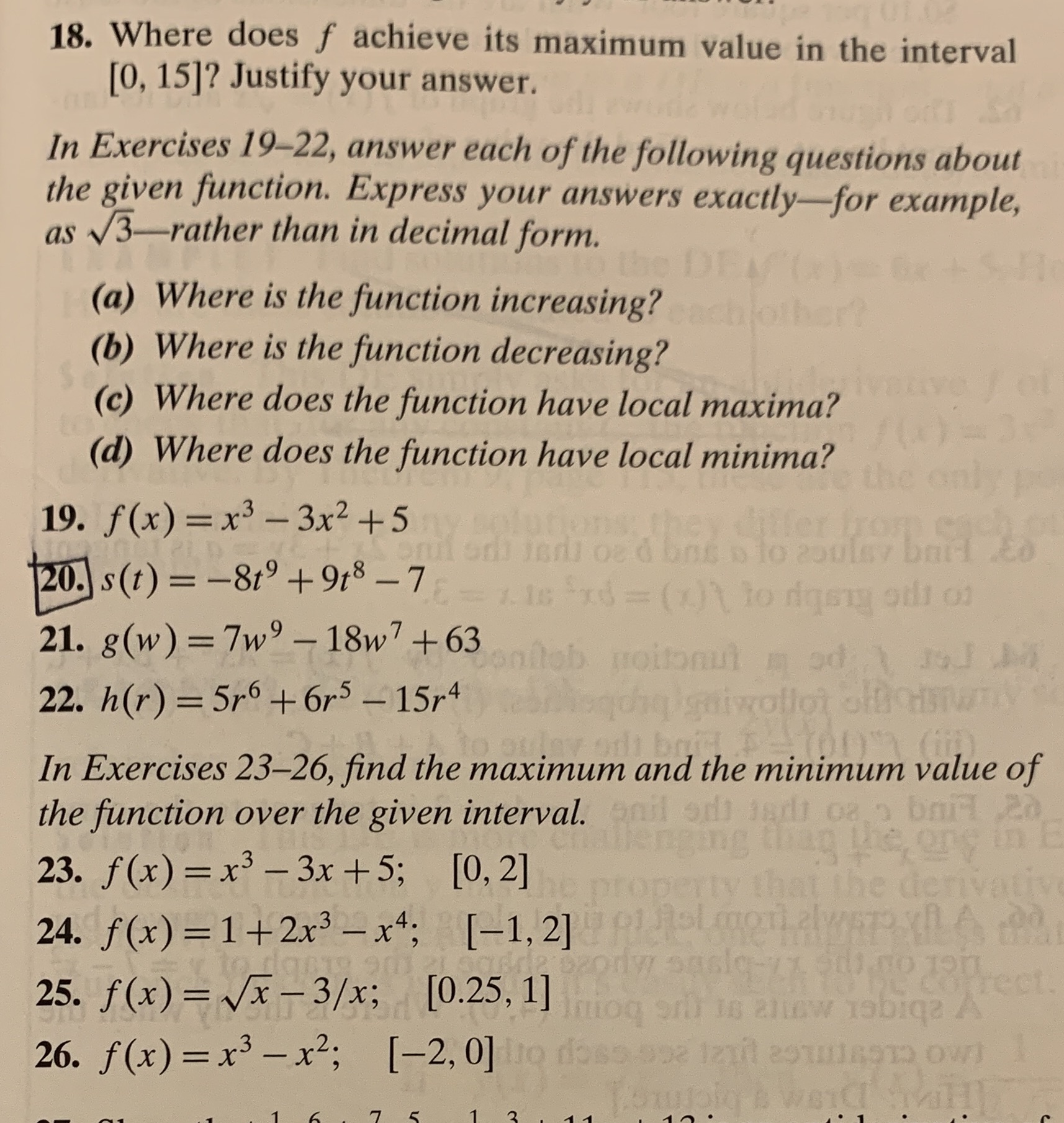 Answer #20 18. Where does f achieve its maximum value in the