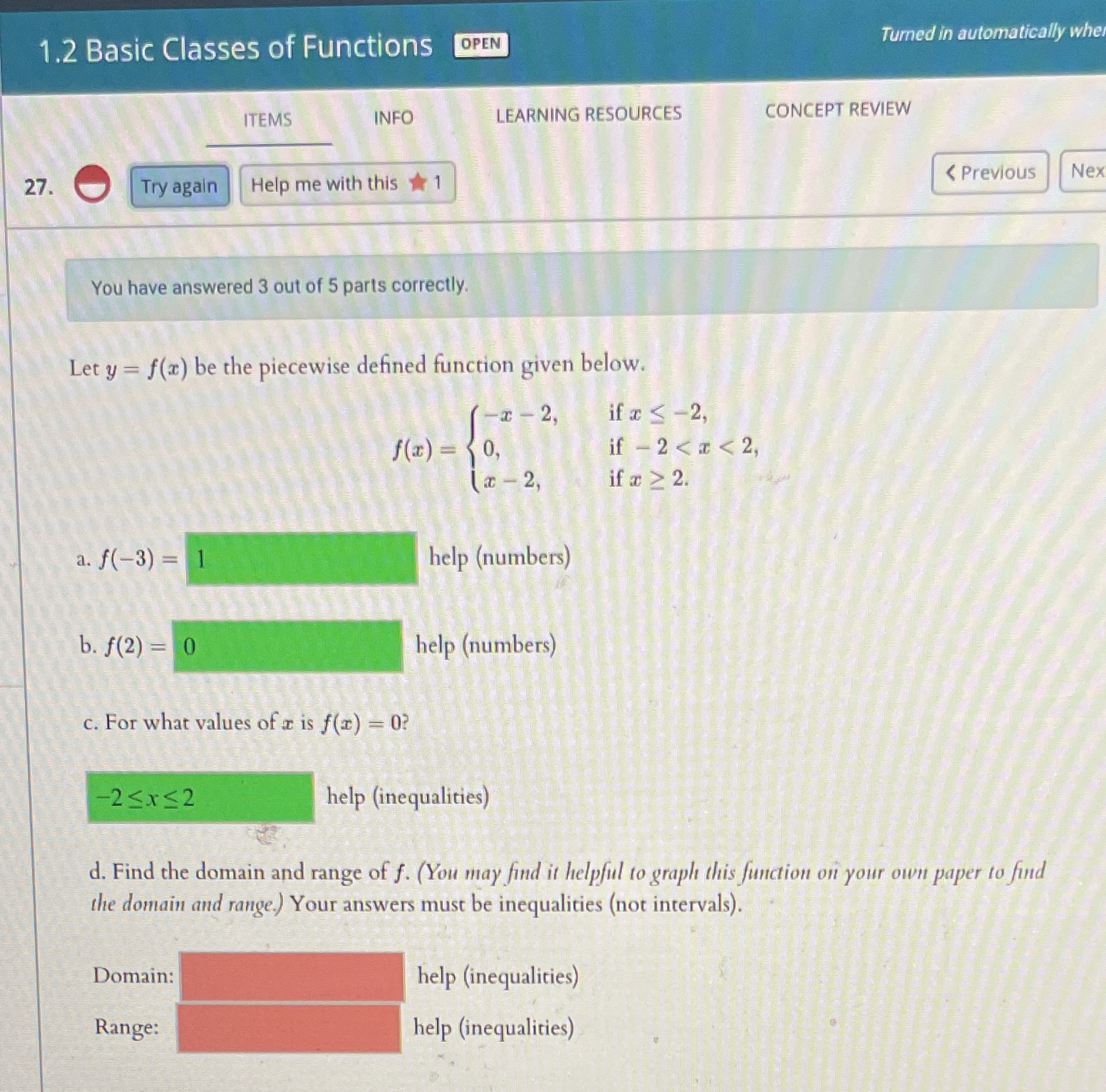 answer each one 1.2 Basic Classes of Functions OPEN Turned in automatically