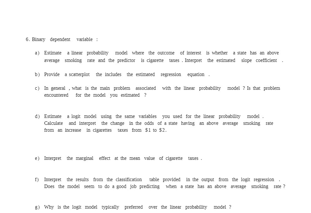  En. Binary dependent variable a) b) d) f) 3} Estimate a