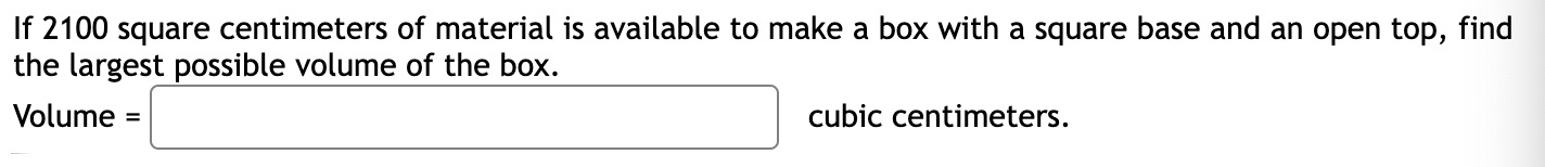 formula for the surface area of the box in terms of only